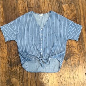 Blue Striped Button-Up Blouse